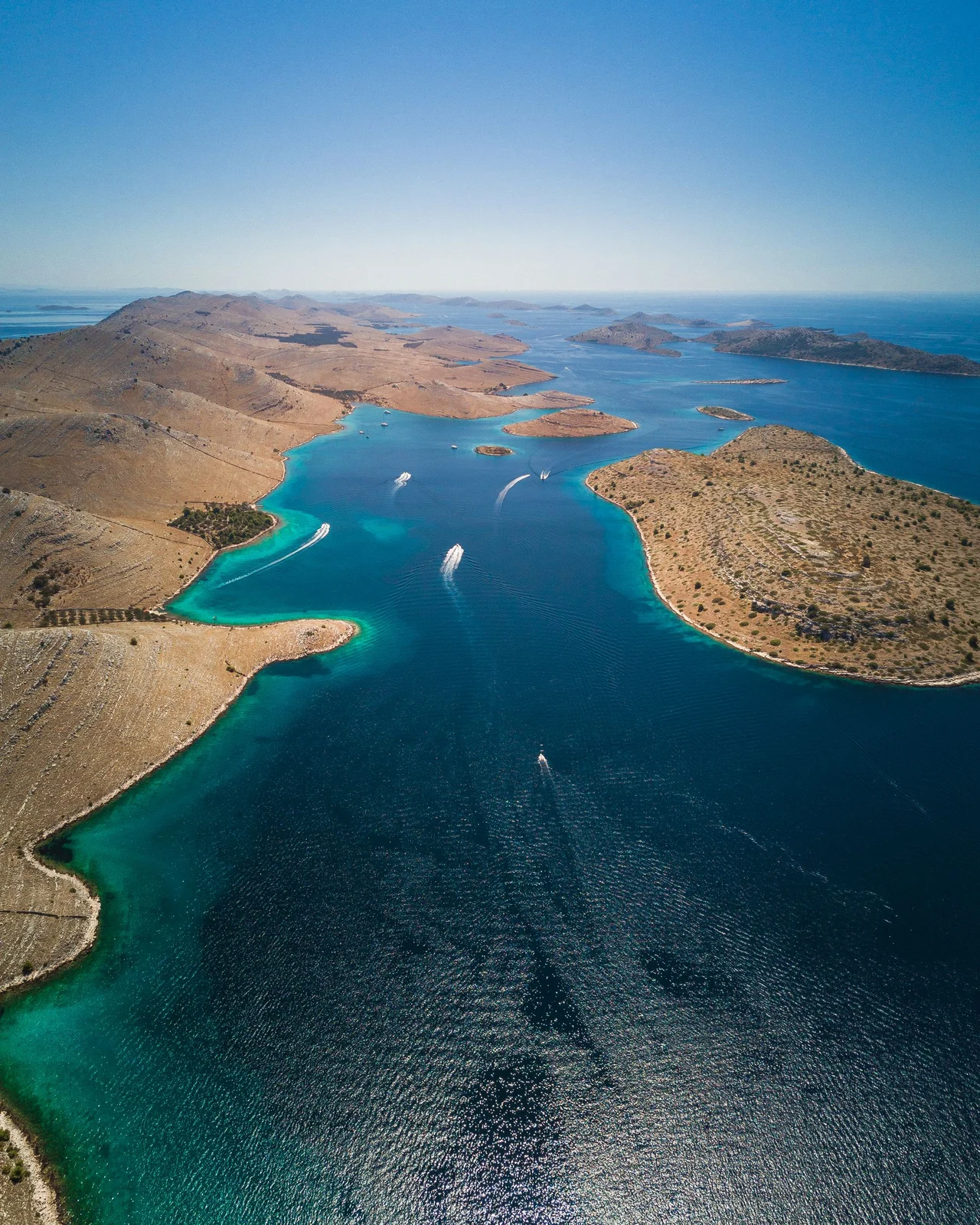 Aerial view of islands and sea in the Kornati archipelago